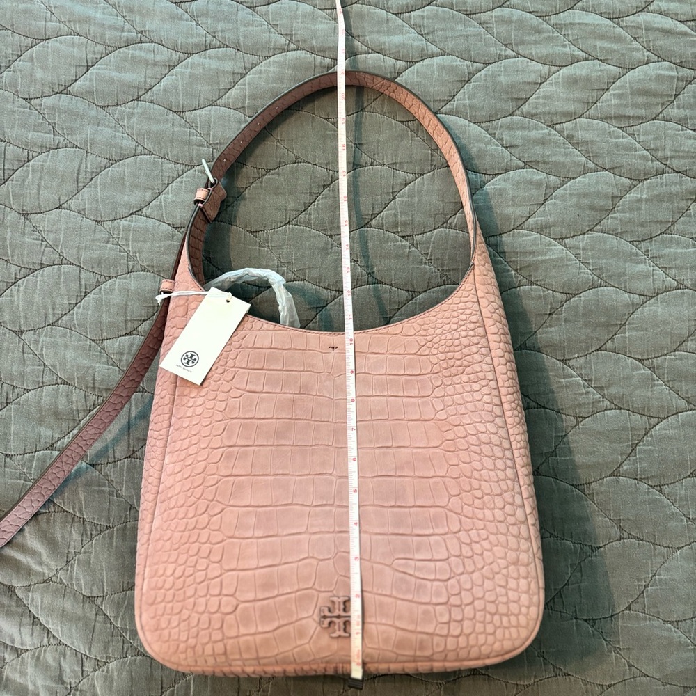 NEW Tory Burch Thea Embossed Suede Slouchy Shoulder Bag - Soft Mauve - Picture 9 of 9